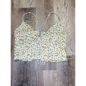 Windsor Floral Crop Cami Top Women’s Large Cream Yellow Tie Front. Ruched. Fairy